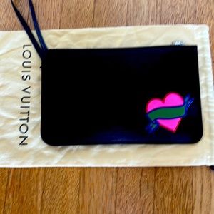 LV Black Epi Neverfull Pochette w/ Heart Detail
